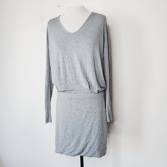 BANANA REPUBLIC Grey Jersey Long Sleeve V-Neck Stretch Dress - Picture 5 of 12